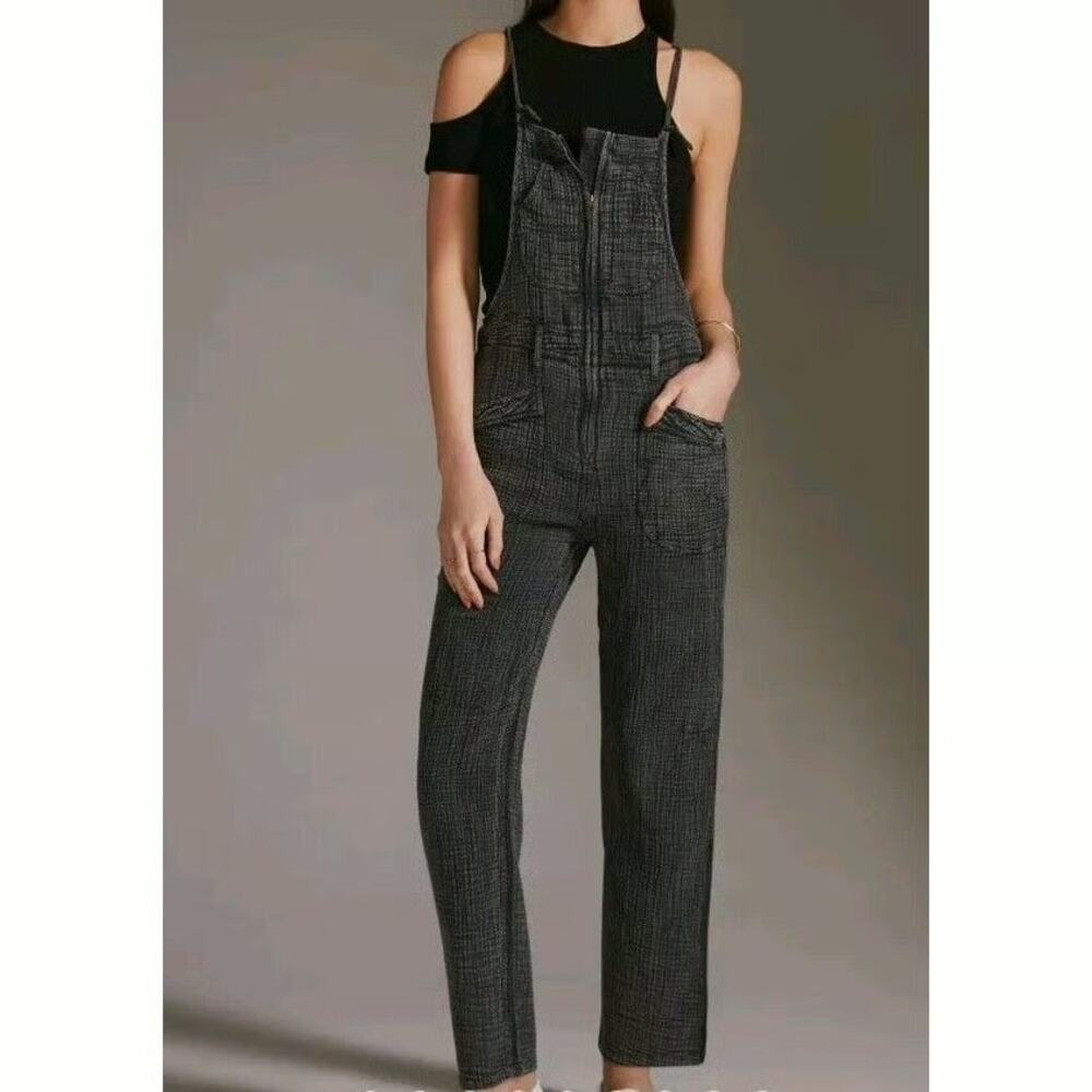 SIZE 26 Anthropologie Pilcro Gauzy Painters Overalls Jumpsuit Washed Black